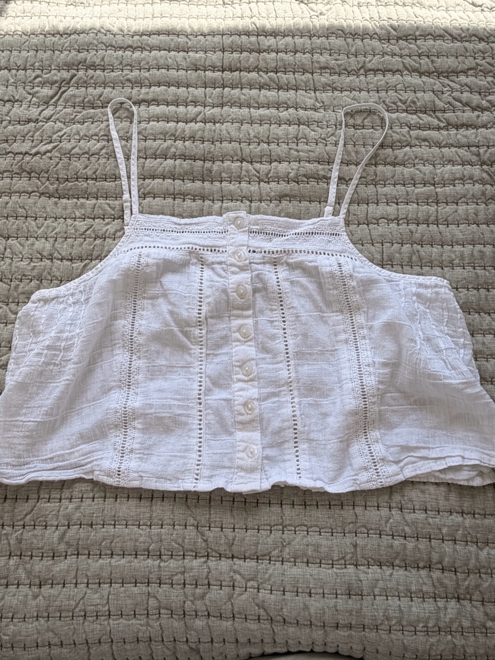 Rhythm White Button-Front Crochet Trim Cami Top